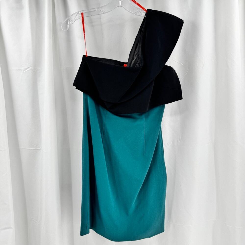 Monique Lhuillier Sz 8 Colorblock One Shoulder Mini Dress